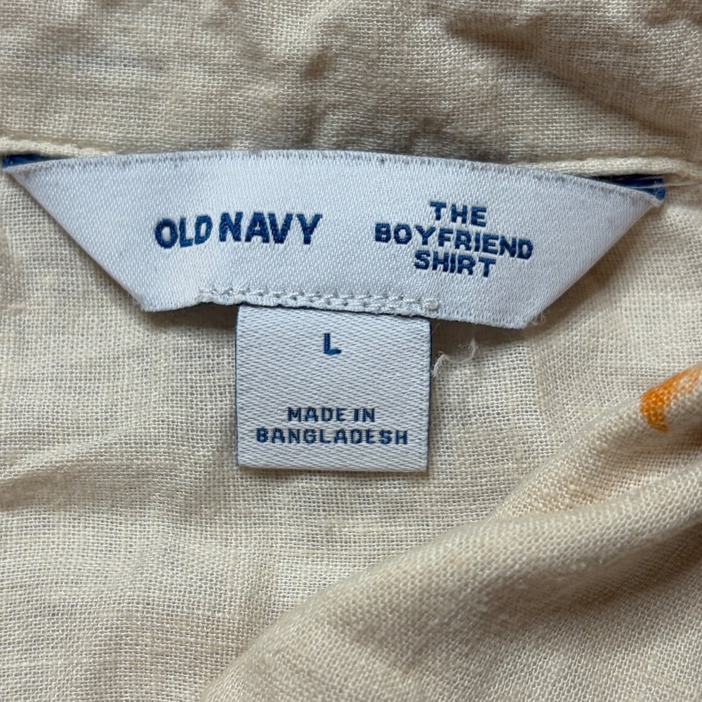 Old‎ Navy Boyfriend Shirt Womens L Celestial Stars Linen Blend Boho Oversized - Picture 4 of 7